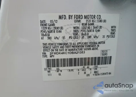 2013 Ford Edge Limited from USA, damaged, VIN 2FMDK4KC1DBA21353